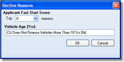 Enter text for Decline Reasons related to a variable