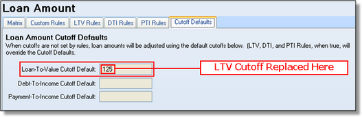 Any cutoff for the "Loan to Value" rule has been moved to the Loan Amount Cutoff Default